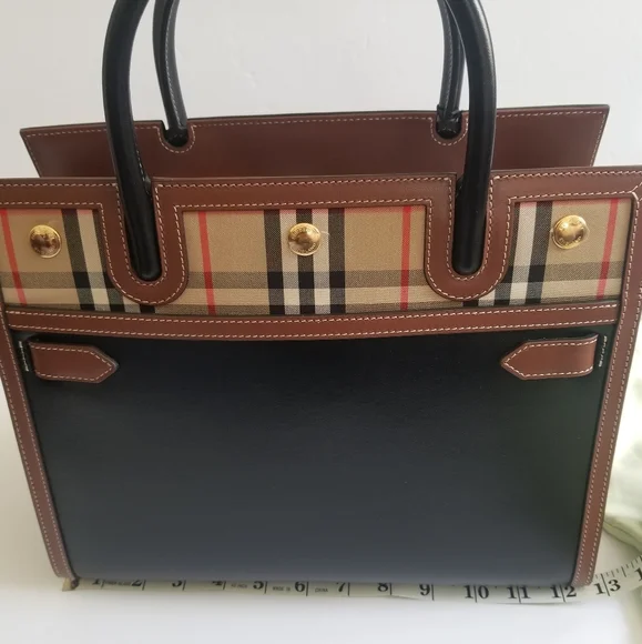 Burberry Title Vintage Check Leather Satchel Black - Picture 11 of 13